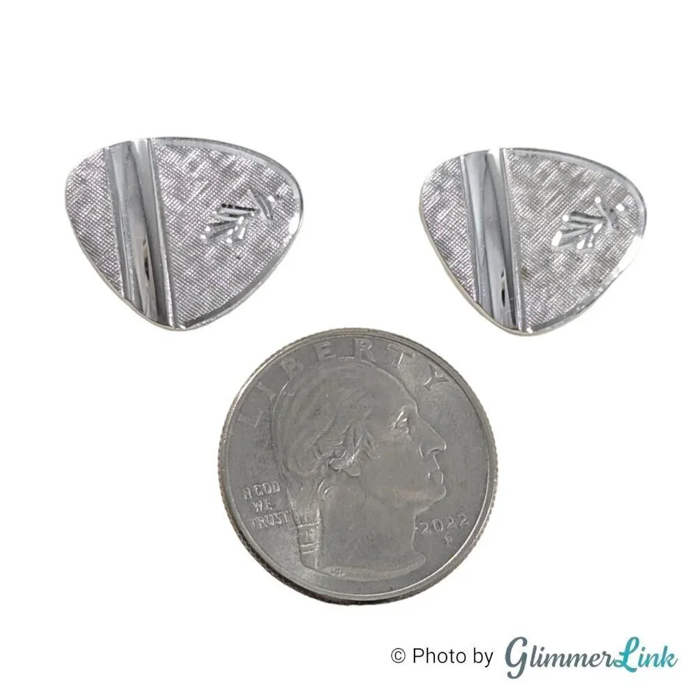 Vintage Shields Fifth Avenue Modernist Triangle Etched Silver Tone Cufflinks